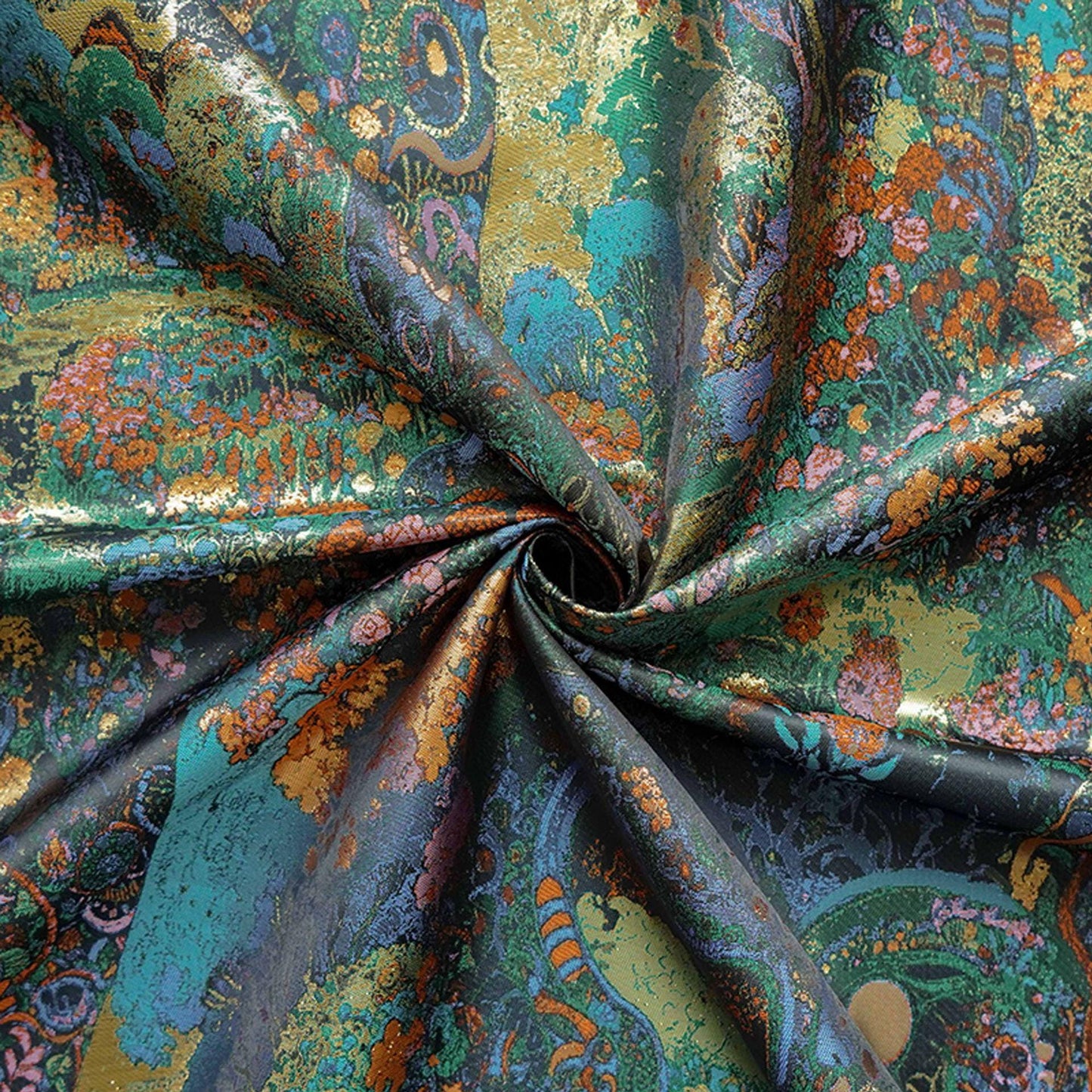 Floral Gold Jacquard Fabric: Artistic Brocade, 65" Wide