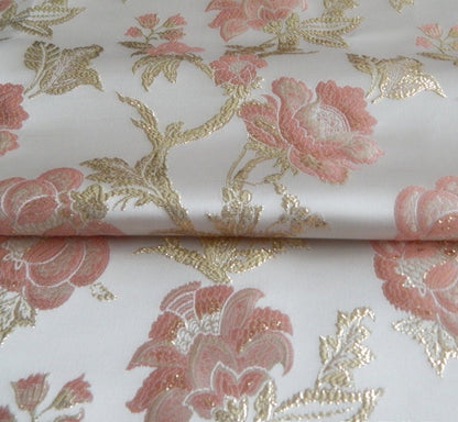Metallic Brocade Fabric: 57"W Damask Jacquard Peony Satin, Upholstery & Sewing