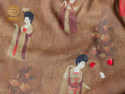 Linen Fabric: Tang Dynasty Ladies with Hairpins, Antique Style (55"W)