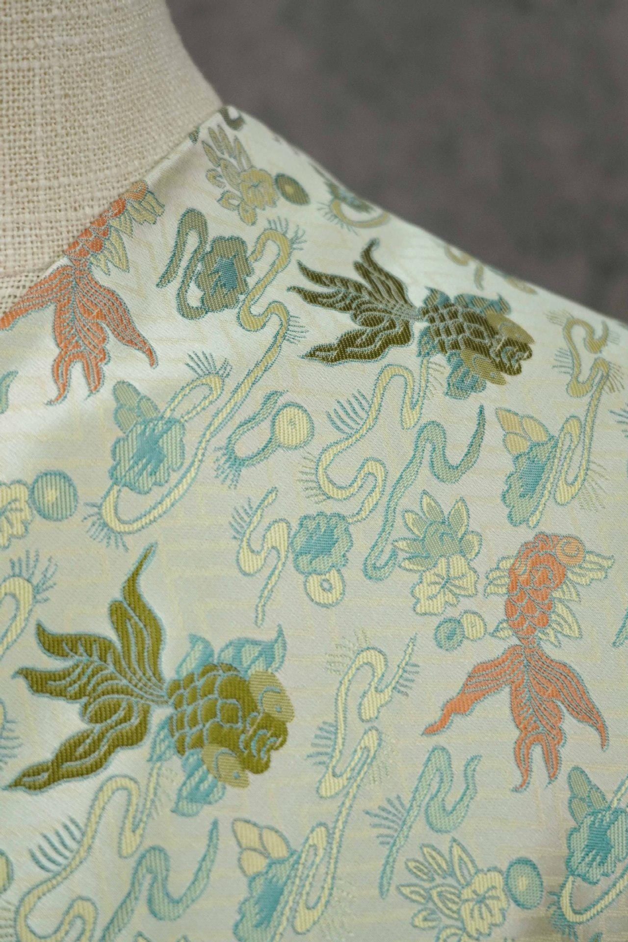 Song Silk Brocade Damask Fabric: Lucky Fish, Emperor Tibetan Style