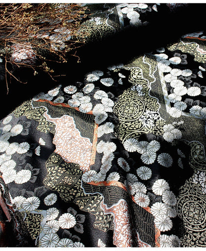 Tissu brocart doré tissé Nishijin : Soie jacquard chrysanthème (29,5"/59"L)