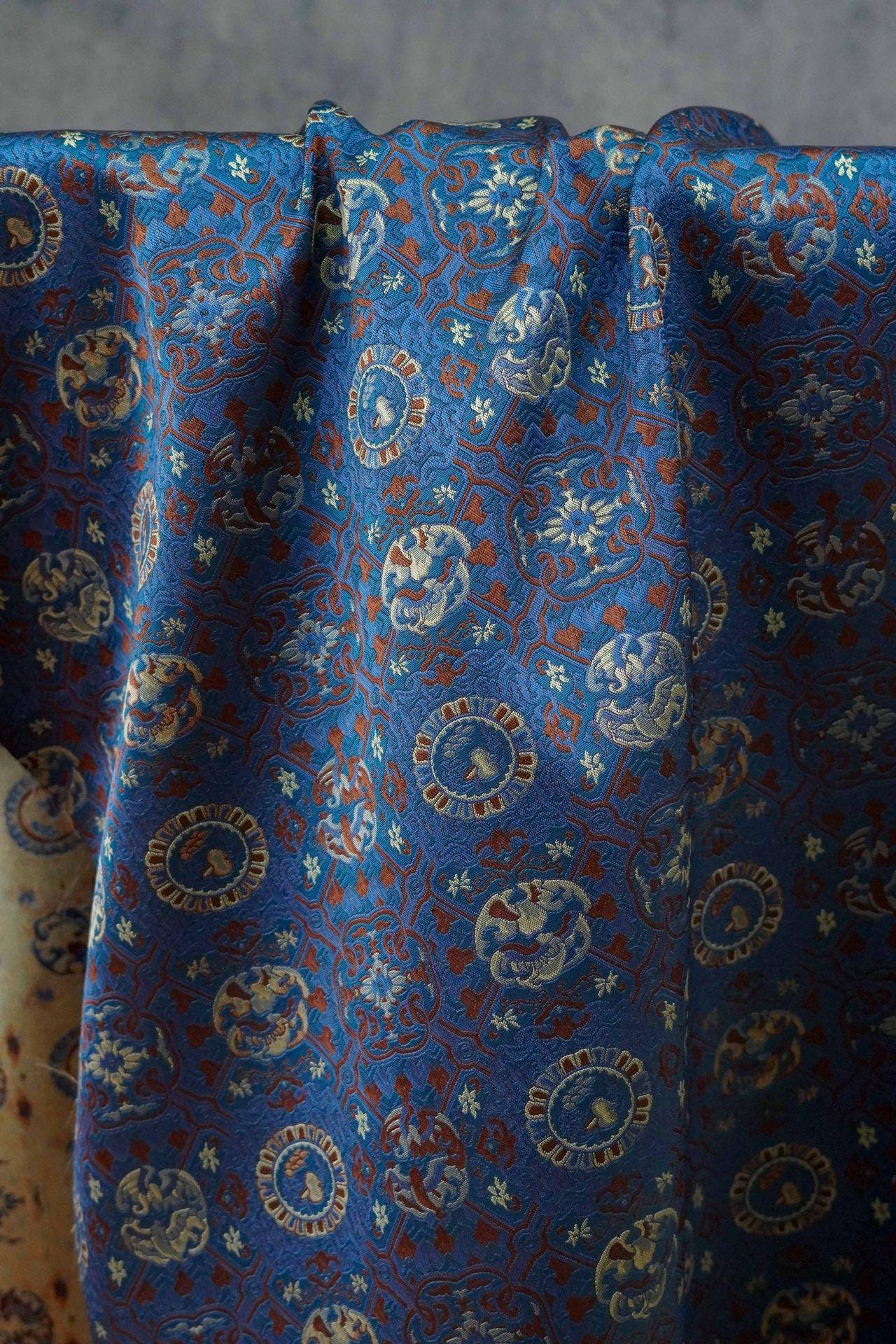 Tissu jacquard brocart Song, fil d'or, style tibétain, 165 cm de large