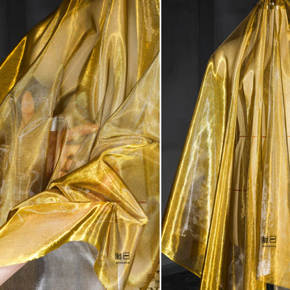 Purple & Gold Organza Fabric: 55" Wide Stiff Designer Material