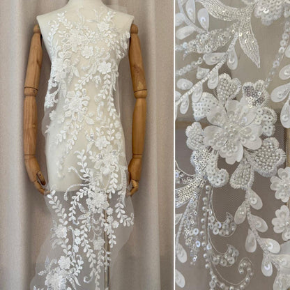 Luxury Sequin & Beaded Embroidery Fabric ��� Bridal Gown Panel for Wedding Dress
