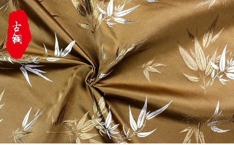 Tissu brocart de soie à motifs bambou et fleurs : largeur 75 cm, matériau de couture coloré