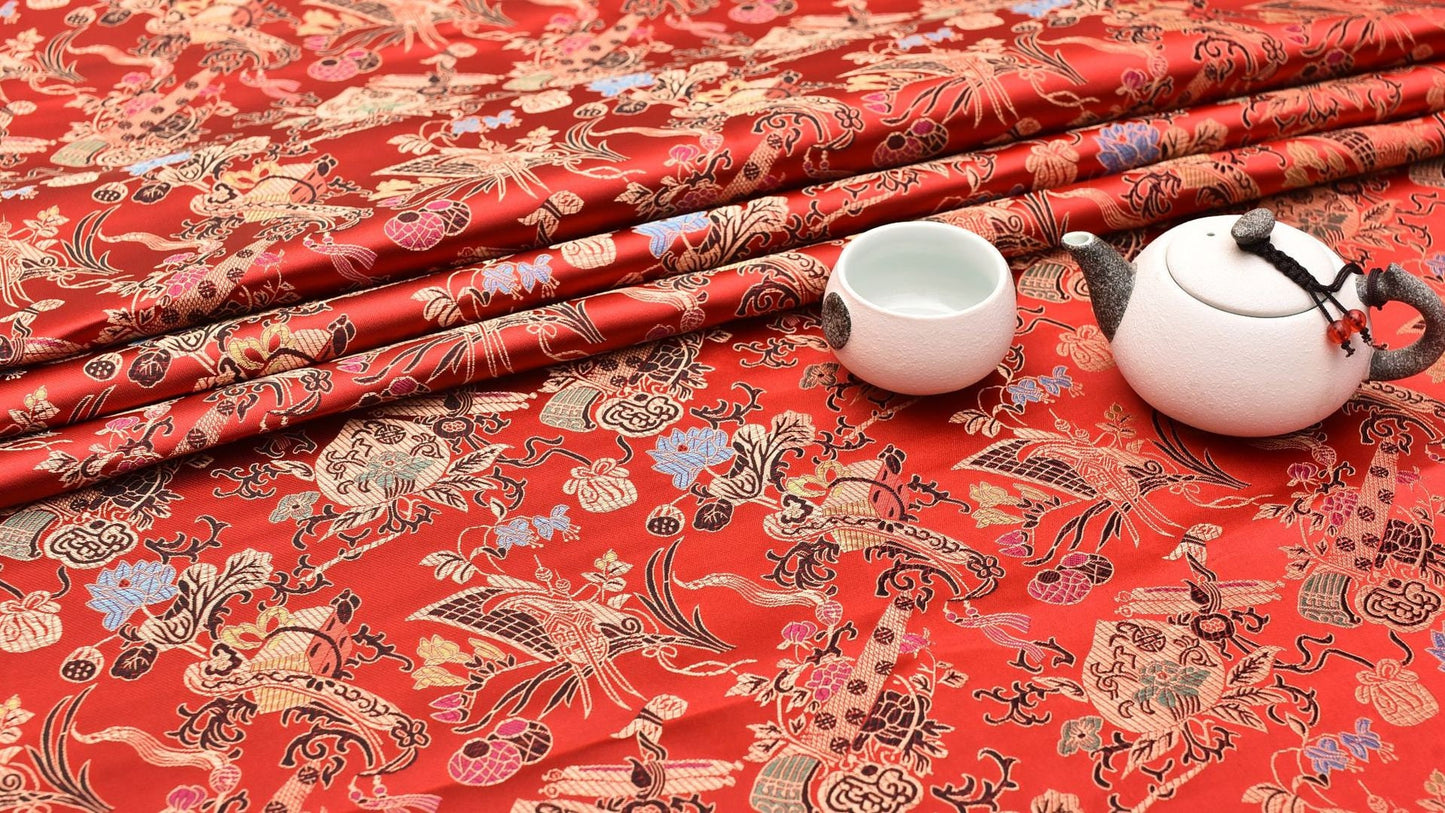 Eight Immortals Brocade Fabric: 59"W Rayon Upholstery & Sewing