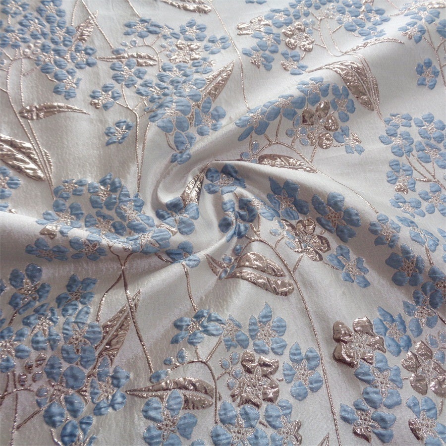 Gold Thread Jacquard Fabric: 3D Vintage Floral Upholstery, 55"W