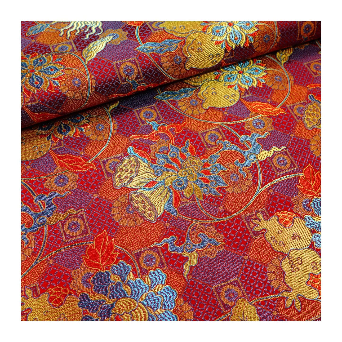 Pomegranate Silk Brocade Fabric: 45"W Chinese Rayon Fabric - By the Meter