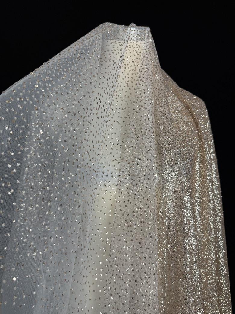 Gold Foil Lace Fabric - Nude Pink Gradient Tulle Mesh (59" Wide)