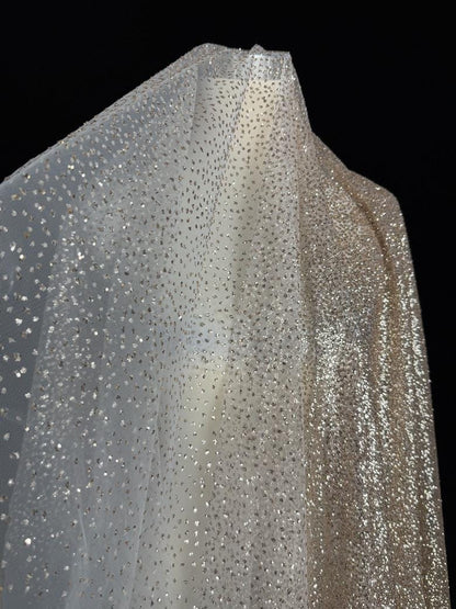 Gold Foil Lace Fabric - Nude Pink Gradient Tulle Mesh (59" Wide)
