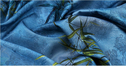 Bird & Tree Print Tea Silk Satin Fabric - 59"W Sewing Material
