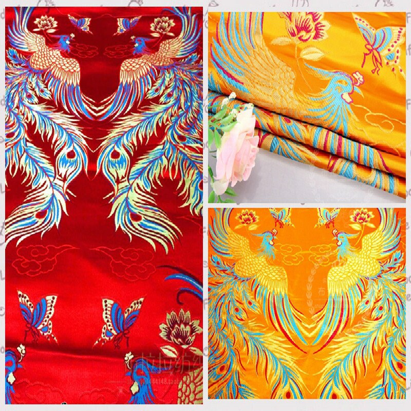 Phoenix Butterfly Brocade Fabric: Red Satin Jacquard (29.5"W)