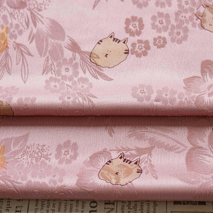 Cartoon Cat Silk Satin Fabric, Digital Print, 59"W