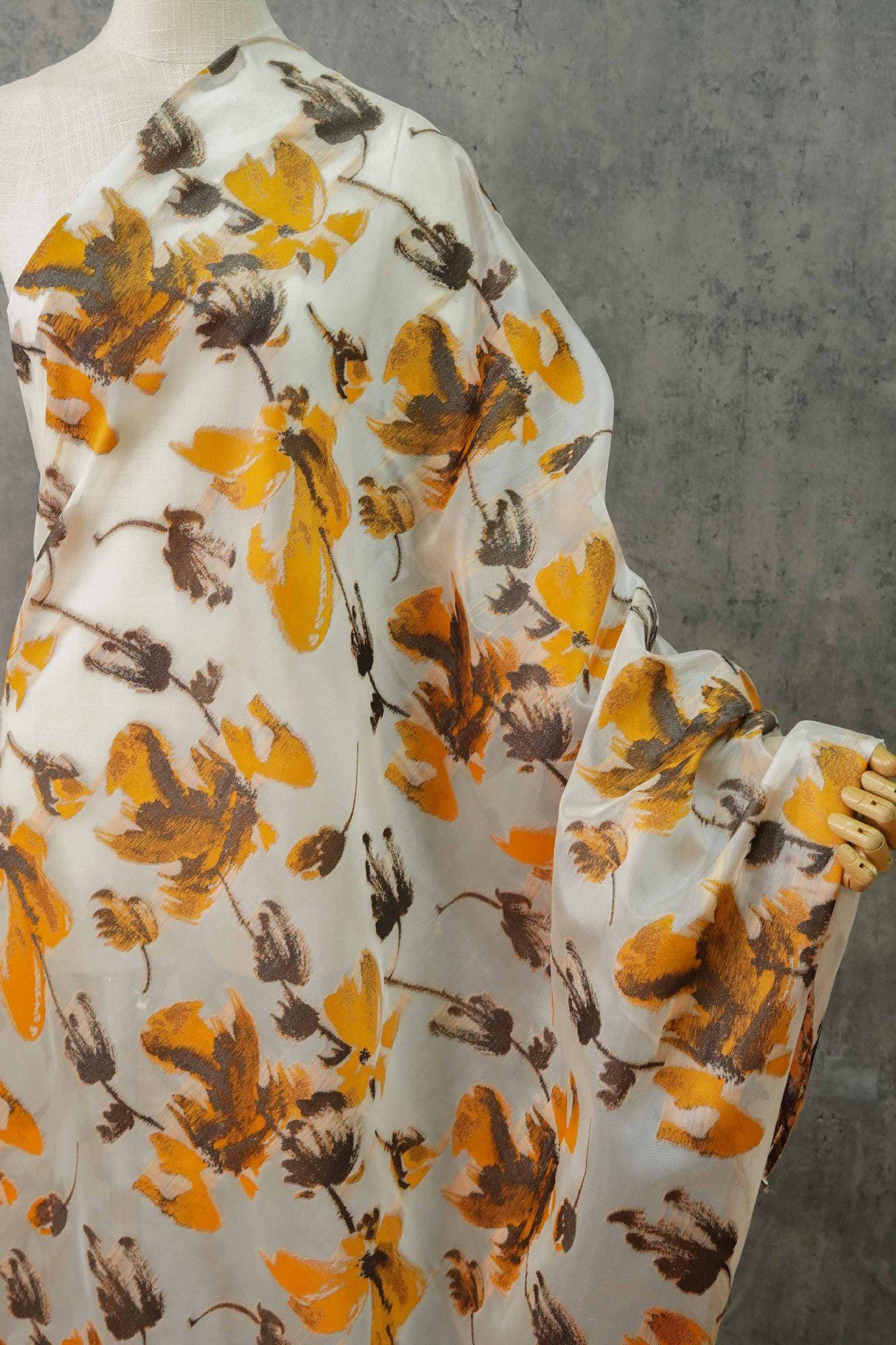 Light Brown 3D Jacquard Organza Fabric: Embossed Texture, 57" Wide