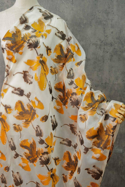 Light Brown 3D Jacquard Organza Fabric: Embossed Texture, 57" Wide