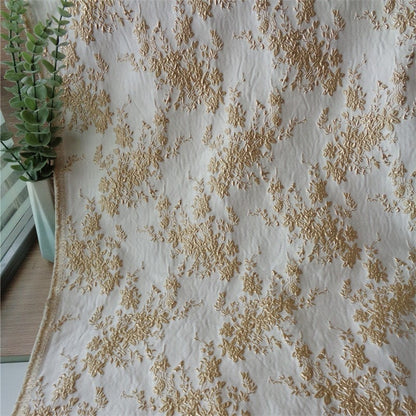 Gold Thread Floral Jacquard Fabric: 3D Texture Upholstery, Costume - 56"W