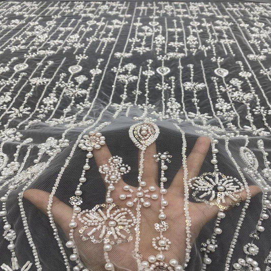 3D Beaded Sequin Lace Fabric: Bridal Wedding Veil, Doll Making