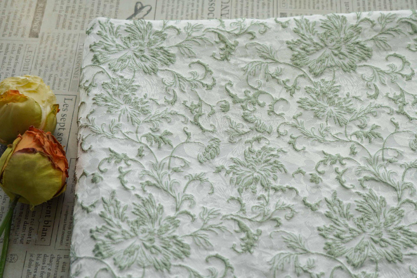 Floral Embossed Jacquard Fabric, 3D Textured Upholstery, 59" Wide