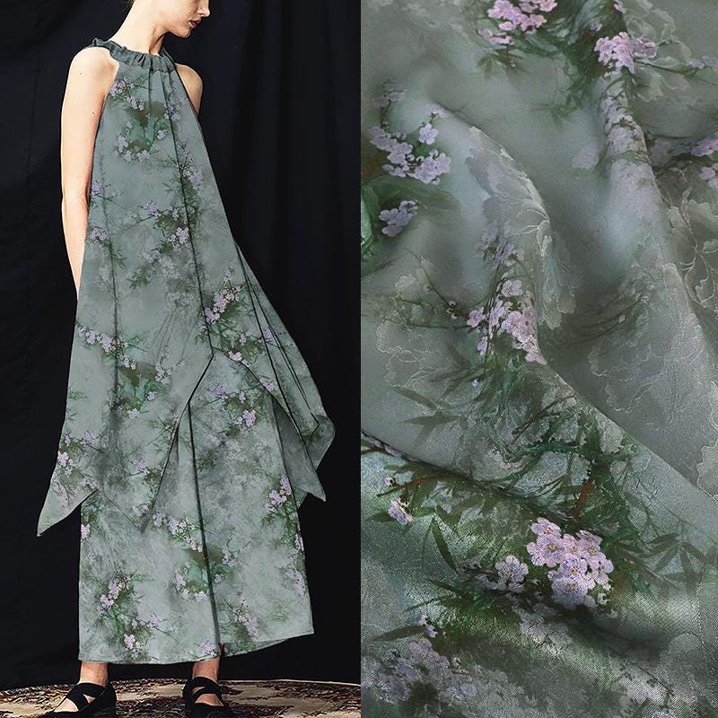 Floral Print Tea Satin Fabric: 100% Rayon, 59" Wide