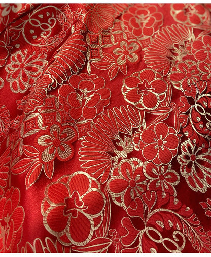 Lotus Brocade Fabric: 29.5"W Red & Gold Rayon Upholstery