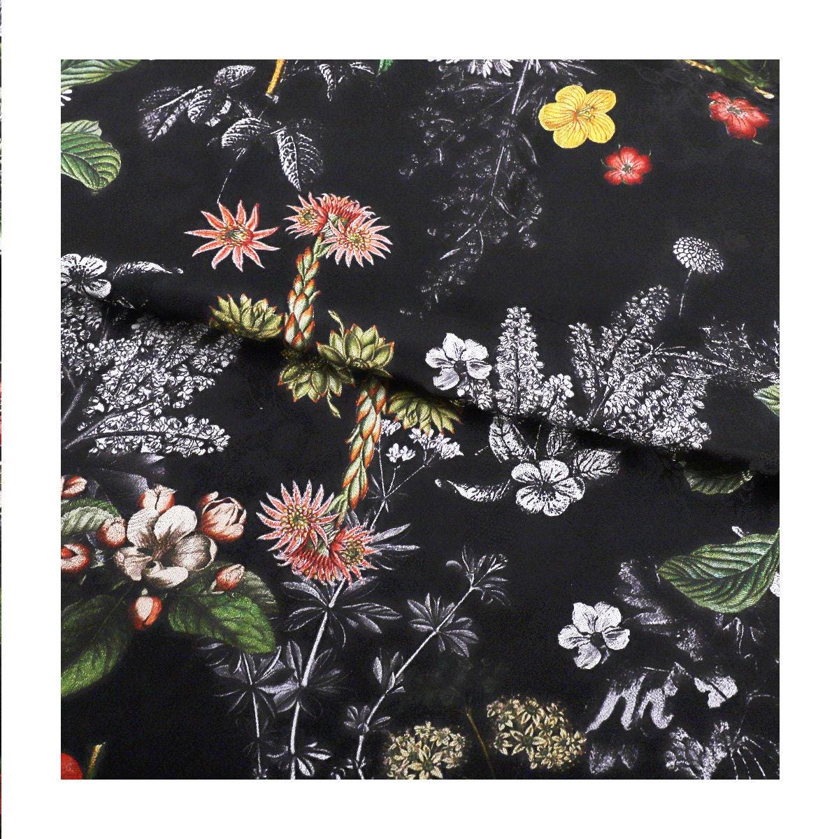 Floral Print Tea Silk Satin Fabric: 55"W Rayon Sewing Material