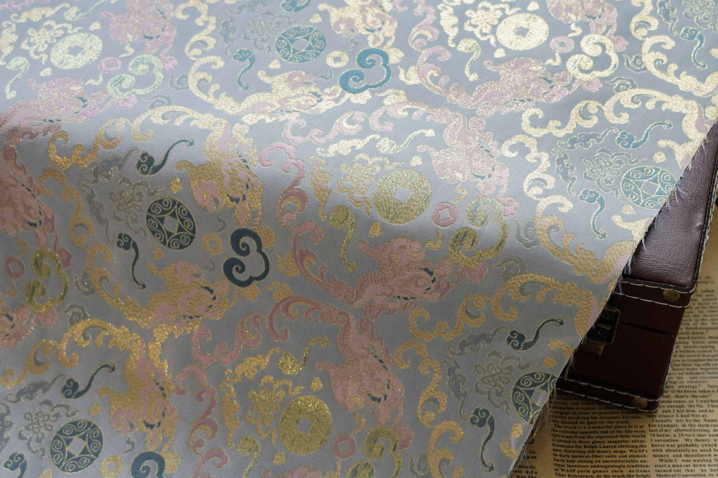 Gold Thread Brocade Fabric: Mongolian Tibetan Style, 59" Wide