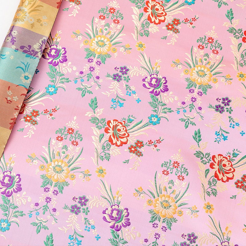 Floral Silk Brocade Fabric: 59"W Rayon Upholstery & Drapery - By The Meter