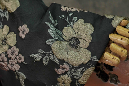 Floral Jacquard Fabric: 3D Effect Yellow Pink Flowers, 55" Wide - By The Meter