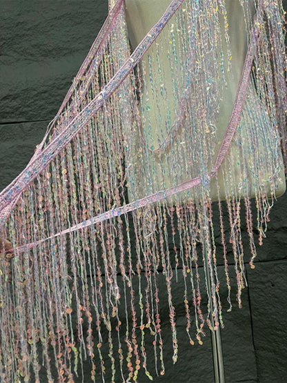 Sequined Tassel Fabric: 25cm Wide Designer Trim