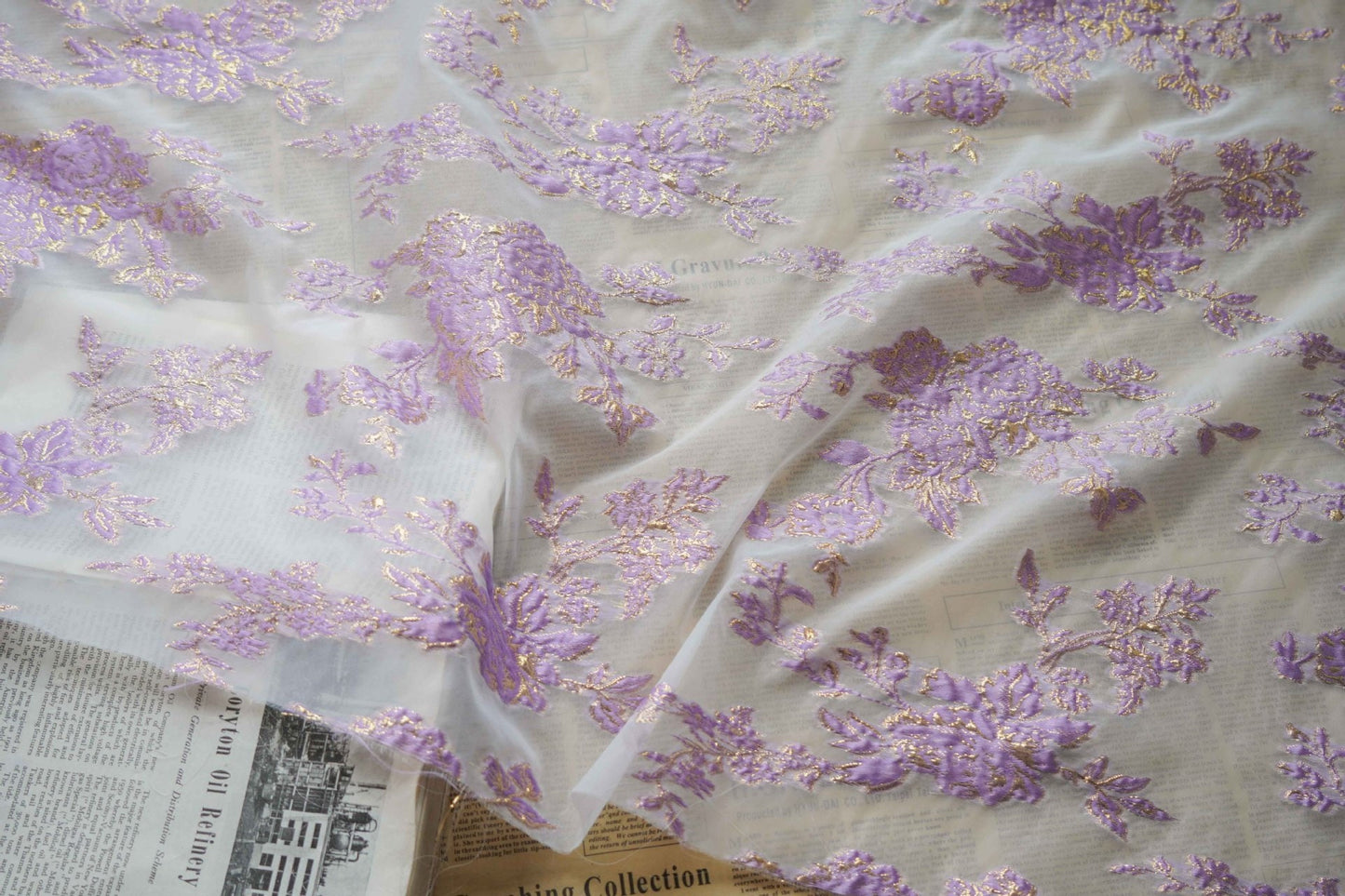 Lilac Flower Jacquard Fabric: 3D Embroidery, Costume & Decor