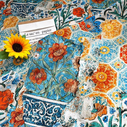 Persian Floral Cotton Fabric: Enamel Style Print, Quilting & Dressmaking, 55" Wide