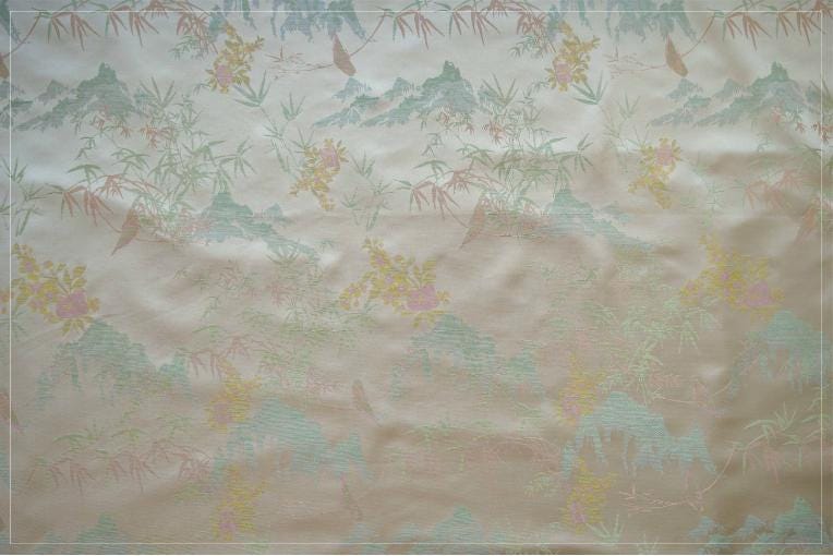 Bamboo Leaf Brocade Fabric: Japanese Bird & Butterfly Silk, 59"W