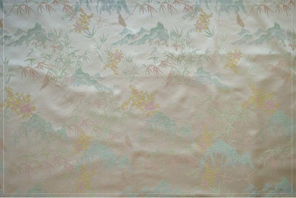 Bamboo Leaf Brocade Fabric: Japanese Bird & Butterfly Silk, 59"W