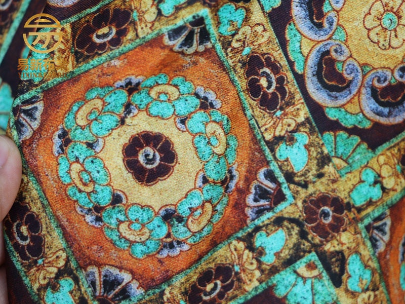 Tissu en lin Dunhuang Fresco : ameublement et couture de style asiatique, 140 cm de large