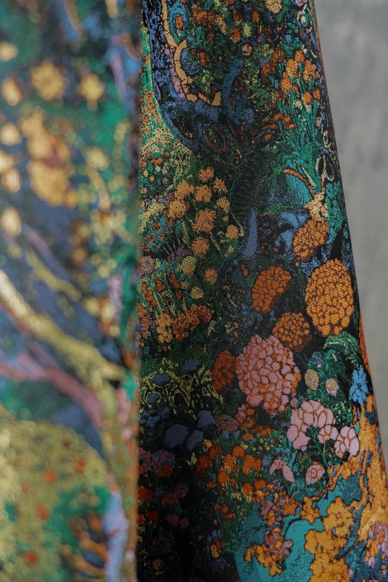 Floral Gold Jacquard Fabric: Artistic Brocade, 65" Wide