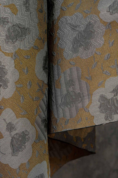 Vintage Style Coffee Brown Embossed Abstract Floral Jacquard Fabric by the Yard, 58"wide