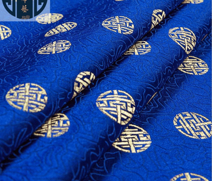 Tissu brocart de soie bleu royal : matériau de couture d’ameublement traditionnel