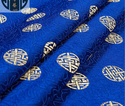 Tissu brocart de soie bleu royal : matériau de couture d’ameublement traditionnel