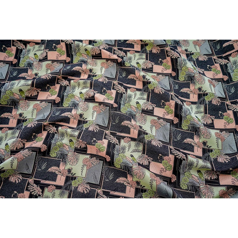 Bird Pattern Jacquard Woven Fabric: Reversible Embossed Polyester, 63" Wide