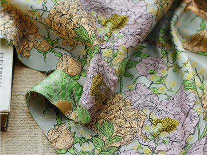 Embossed Jacquard Fabric: 3D Birds and Flowers, 55" Wide