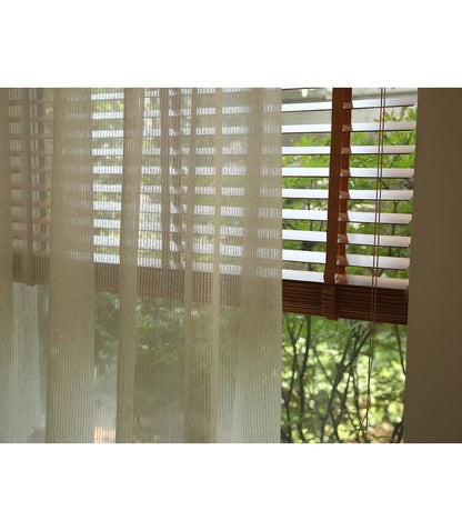Tissu d'ameublement rayé en lin mélangé : grain vertical naturel, 110 po H