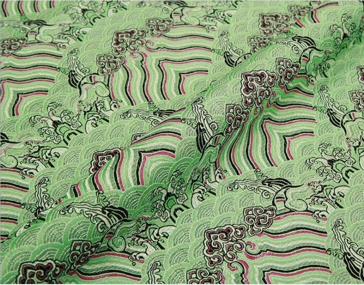 Green Floral Brocade Fabric: 59" Wide Rayon Upholstery Sewing Fabric