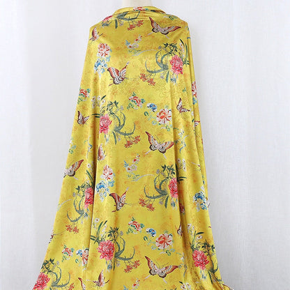 Butterfly Floral Tea Silk Satin Fabric: 59"W Digital Print Sewing Material