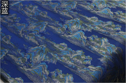 Chinese Silk Brocade Fabric: Ancient Paintings Pattern, 55" Wide