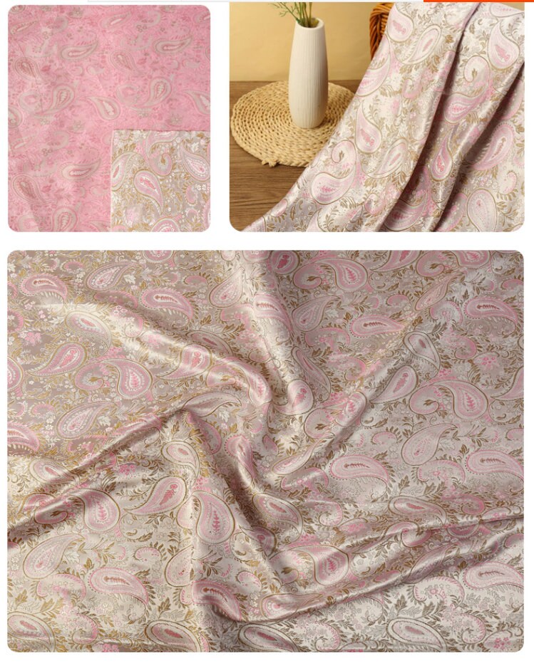 Tissu brocart à motifs cachemire : tissu pour coussin Cheongsam en rayonne (150 cm de large)