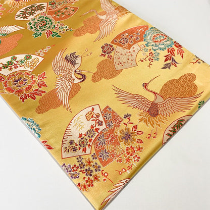 Nishijin Japanese Brocade Fabric: Crane & Fan Jacquard Silk Rayon Blend (57"W)