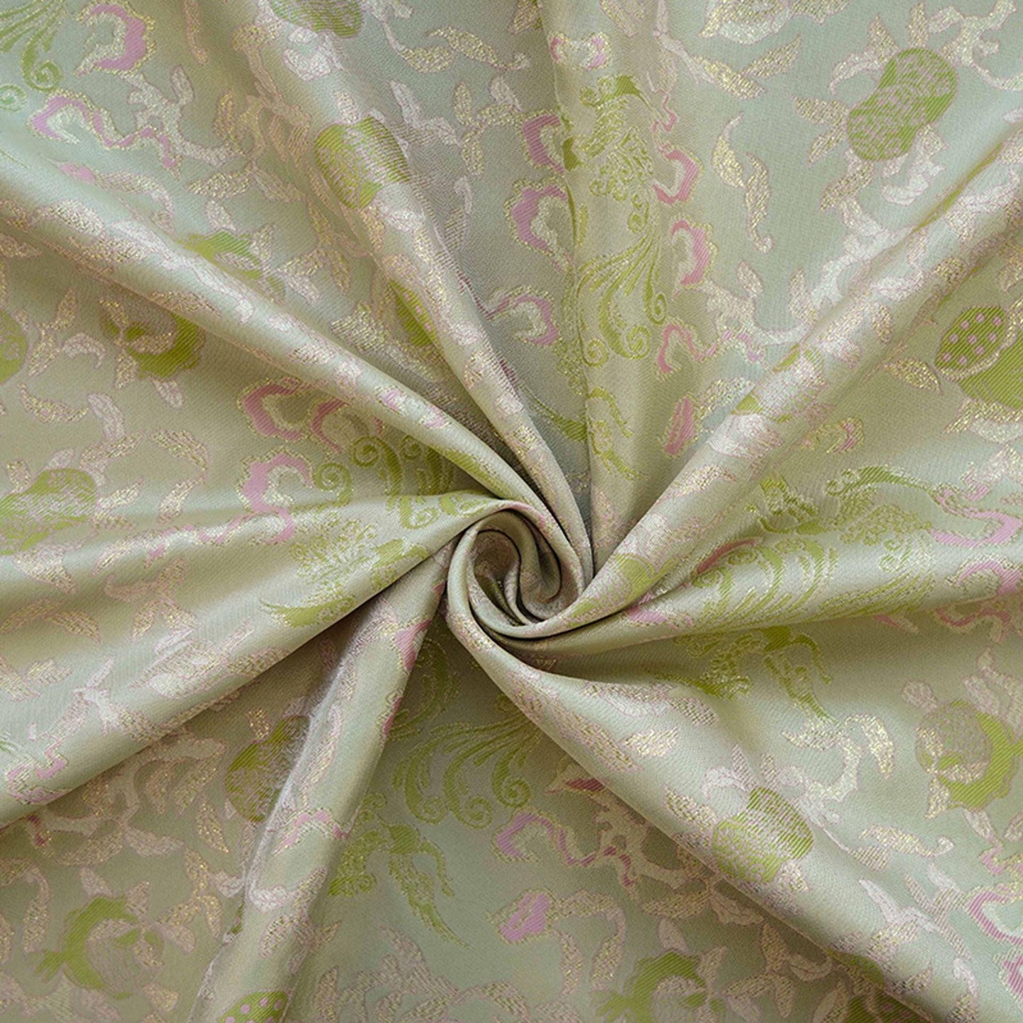 Bean Green Jacquard Fabric with Gold Thread: 55" Wide