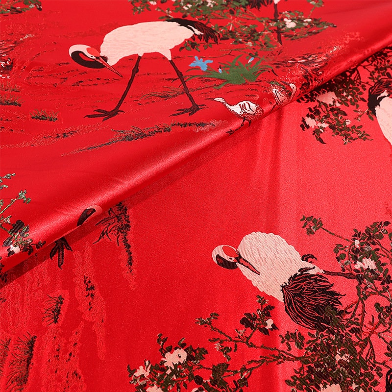 Crane Damask Jacquard Satin Fabric: 29.5"W Rayon Sewing/Upholstery