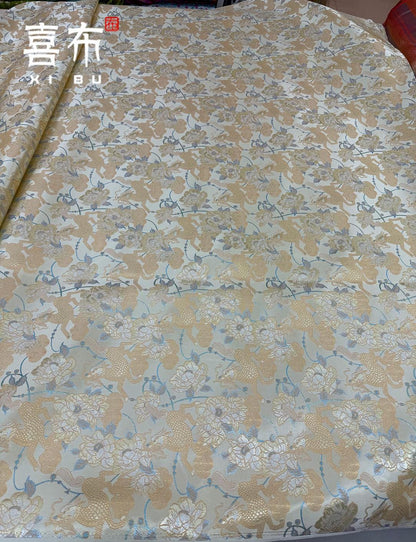 Tissu brocart pivoine Champagne Qilin ��� Song Jin Jacqua" Large