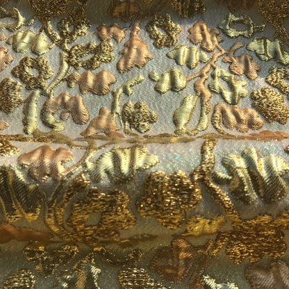 Gold Embossed Jacquard Fabric: 3D Designer Sewing Material, 55" Wide